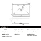 810x505mm Handmade 1.5mm Stainless Steel Undermount / Topmount Kitchen Sink with Square Waste - Extra Image