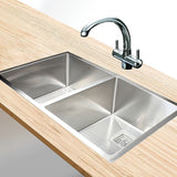 835x505mm Handmade 1.5mm Stainless Steel Undermount / Topmount Kitchen Sink with Square Waste - Front View