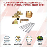 Sliding Gate Hardware Accessories Kit - 6m Track, Wheels, Stopper, Roller Guide - Side View