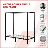 4 Four Poster Single Bed Frame - Side View