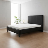King Single PU Leather Bed Frame Black - Front View