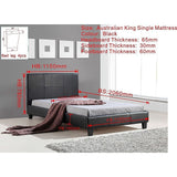 King Single PU Leather Bed Frame Black - Low Angle