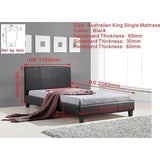 King Single PU Leather Bed Frame Black - 45-Degree Angle