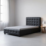 King Single PU Leather Deluxe Bed Frame Black - Front View