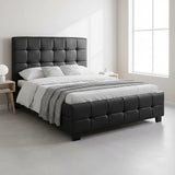 King Single PU Leather Deluxe Bed Frame Black - 45-Degree Angle