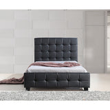 King Single PU Leather Deluxe Bed Frame Black - Front View