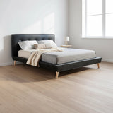 Double PU Leather Deluxe Bed Frame Black - Close-Up Angle