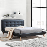 Double PU Leather Deluxe Bed Frame Black - Front View