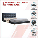 Queen PU Leather Deluxe Bed Frame Black - Side View
