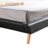King PU Leather Deluxe Bed Frame Black - 45-Degree Angle