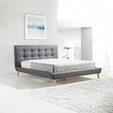 Double Linen Fabric Deluxe Bed Frame Grey - Front View