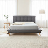 Double Linen Fabric Deluxe Bed Frame Grey - Rear View