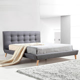 Double Linen Fabric Deluxe Bed Frame Grey - Front View