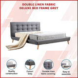 Double Linen Fabric Deluxe Bed Frame Grey - Side View