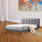 Double Linen Fabric Deluxe Bed Frame Grey - Close-Up Angle