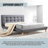 Double Linen Fabric Deluxe Bed Frame Grey - Low Angle