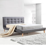 Queen Linen Fabric Deluxe Bed Frame Grey - Front View