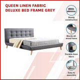 Queen Linen Fabric Deluxe Bed Frame Grey - Side View