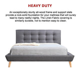 Queen Linen Fabric Deluxe Bed Frame Grey - Close-Up Angle