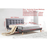 Queen Linen Fabric Deluxe Bed Frame Grey - Low Angle