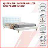Queen PU Leather Deluxe Bed Frame White - Side View