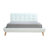 Queen PU Leather Deluxe Bed Frame White - Low Angle