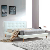 Queen PU Leather Deluxe Bed Frame White - Front View