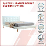 Queen PU Leather Deluxe Bed Frame White - Side View