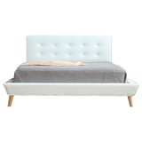 Queen PU Leather Deluxe Bed Frame White - Rear View