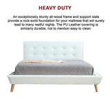 Queen PU Leather Deluxe Bed Frame White - Close-Up Angle