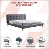 King Linen Fabric Deluxe Bed Frame Grey - Side View