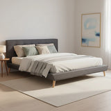 King Linen Fabric Deluxe Bed Frame Grey - Close-Up Angle