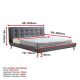 King Linen Fabric Deluxe Bed Frame Grey