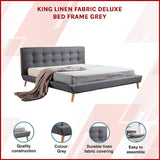 King Linen Fabric Deluxe Bed Frame Grey - Side View
