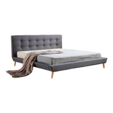 King Linen Fabric Deluxe Bed Frame Grey - 45-Degree Angle