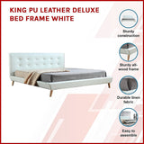 King PU Leather Deluxe Bed Frame White - Side View