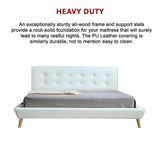 King PU Leather Deluxe Bed Frame White - Close-Up Angle
