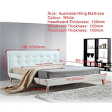 King PU Leather Deluxe Bed Frame White - Low Angle