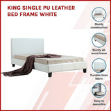 King Single PU Leather Bed Frame White - Side View