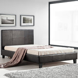 King Single PU Leather Bed Frame Brown - Front View