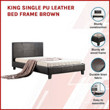 King Single PU Leather Bed Frame Brown - Side View