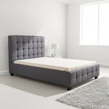 King Single Linen Fabric Deluxe Bed Frame Grey - Front View