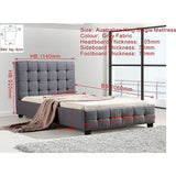 King Single Linen Fabric Deluxe Bed Frame Grey - Low Angle