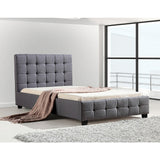 King Single Linen Fabric Deluxe Bed Frame Grey - Front View