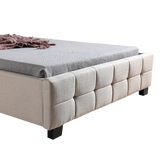 King Single Linen Fabric Deluxe Bed Frame Beige - Low Angle
