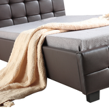 King Single PU Leather Deluxe Bed Frame Brown - Low Angle