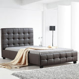 King Single PU Leather Deluxe Bed Frame Brown - Front View