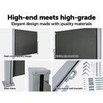 Grey retractable side awning shade, 1.8 x 3m, polyester with steel frame, steel frame