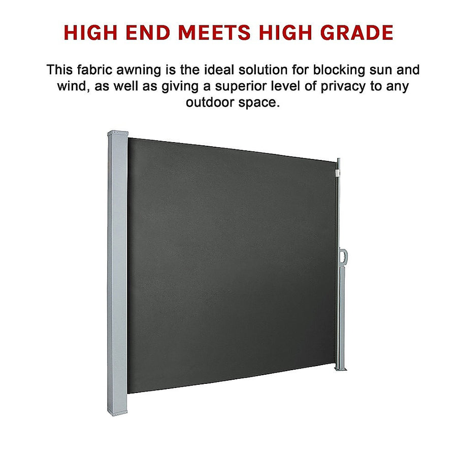 Grey retractable side awning shade, 1.8 x 3m, polyester with steel frame, image 8