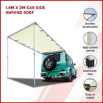 Beige car side awning roof, 1.4m x 2m, 420D Oxford canvas, roof rack brackets